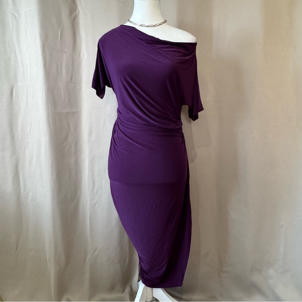 Deep Purple Off-The-Shoulder Dress with Ruching Size S